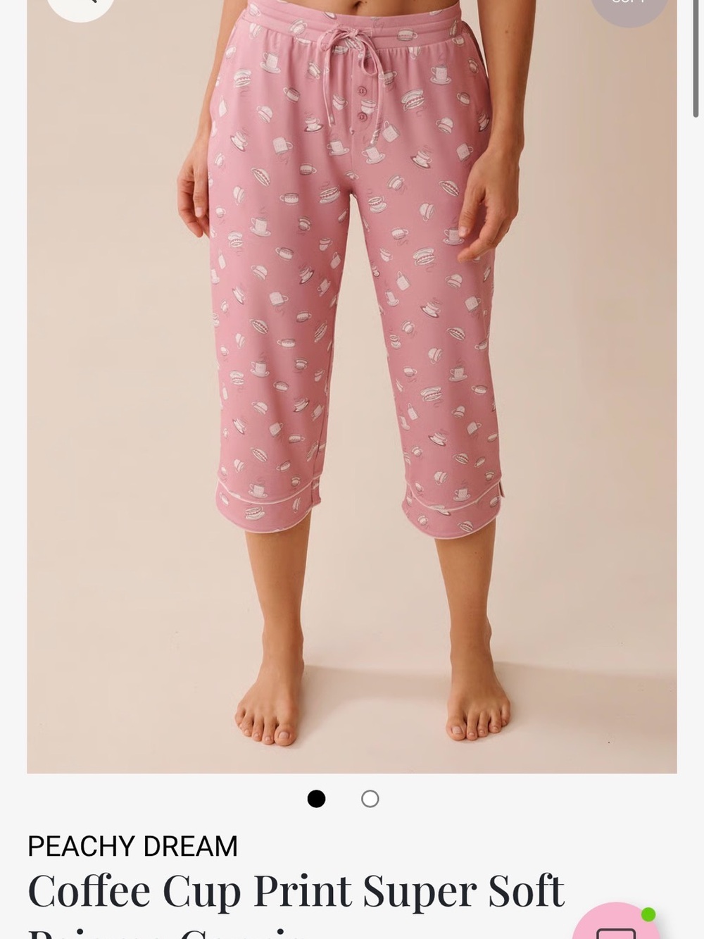 Women's Pink coffee ☕️Printed Capris Pajama Bottoms